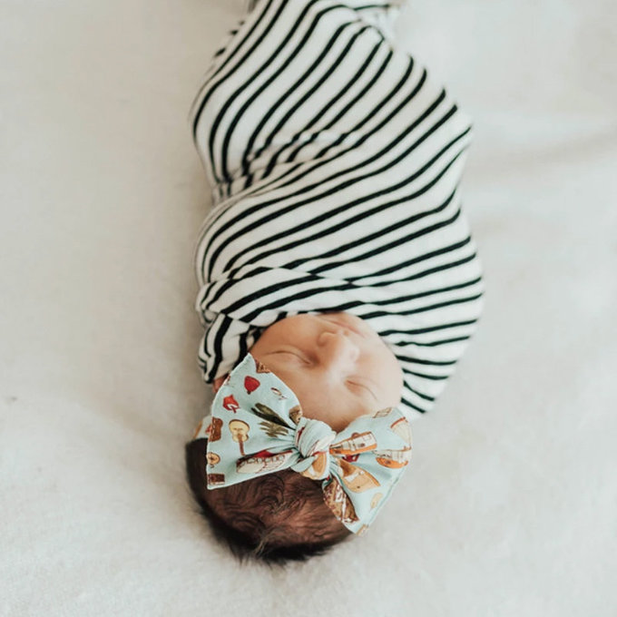 美國 baby bling 純手工極優雅細緻輕柔微彈性/毫無束縛感蝴蝶結髮帶/髮飾_印花款_露營樂園(BBRK036)