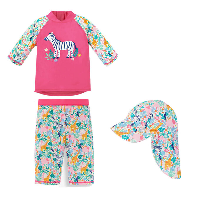 【超優惠套組】 英國 JoJo Maman BeBe 兩件式泳裝+防曬護頸遮陽帽_JJG003