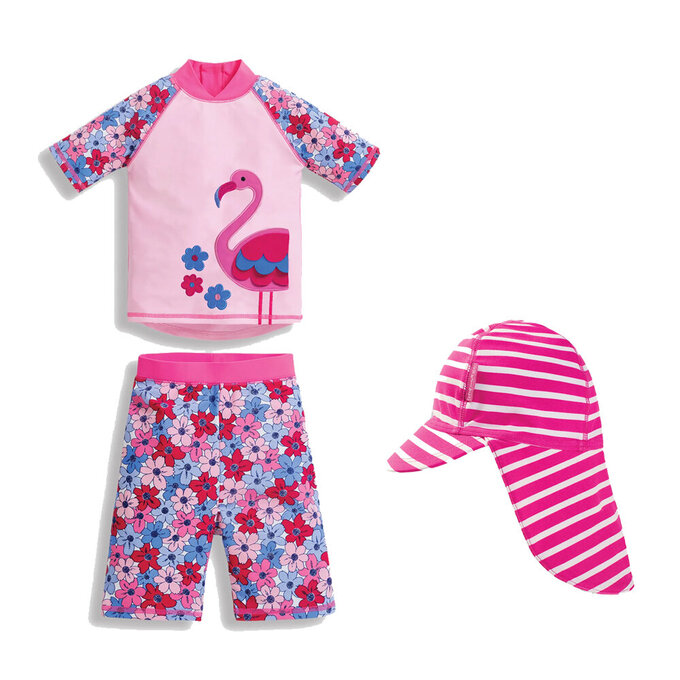 【超優惠套組】 英國 JoJo Maman BeBe 兩件式泳裝+防曬護頸遮陽帽_JJG001