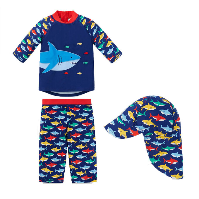 【超優惠套組】 英國 JoJo Maman BeBe 兩件式泳裝+防曬護頸遮陽帽_JJB002