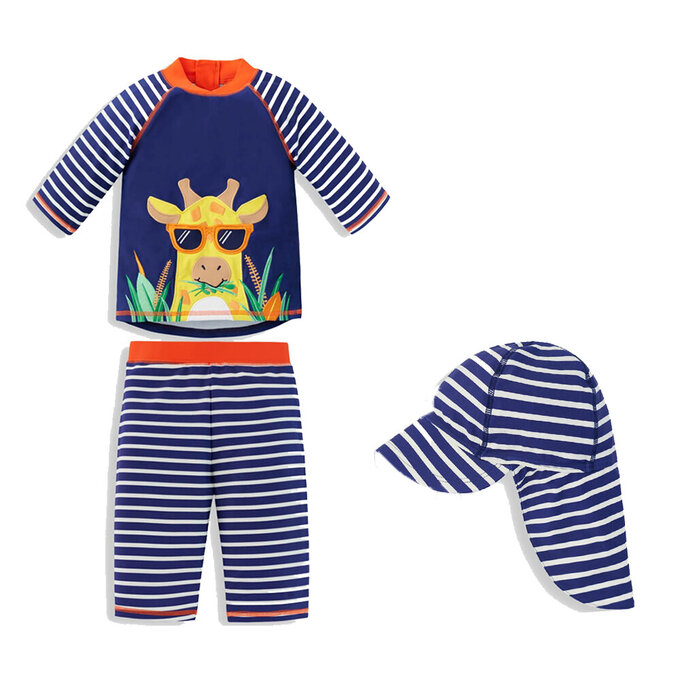【超優惠套組】 英國 JoJo Maman BeBe 兩件式泳裝+防曬護頸遮陽帽_JJB001