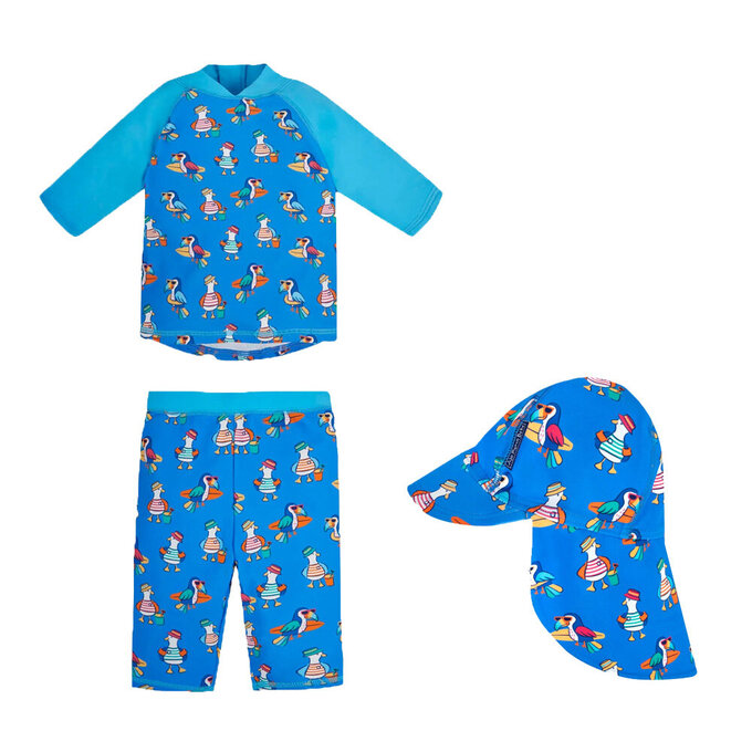 【超優惠套組】 英國 JoJo Maman BeBe 兩件式泳裝+防曬護頸遮陽帽_JJB005