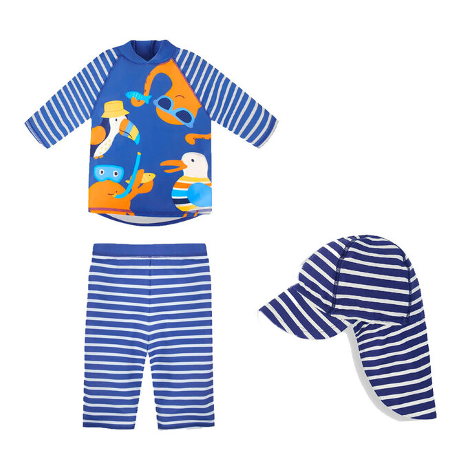 【超優惠套組】 英國 JoJo Maman BeBe 兩件式泳裝+防曬護頸遮陽帽_JJB004