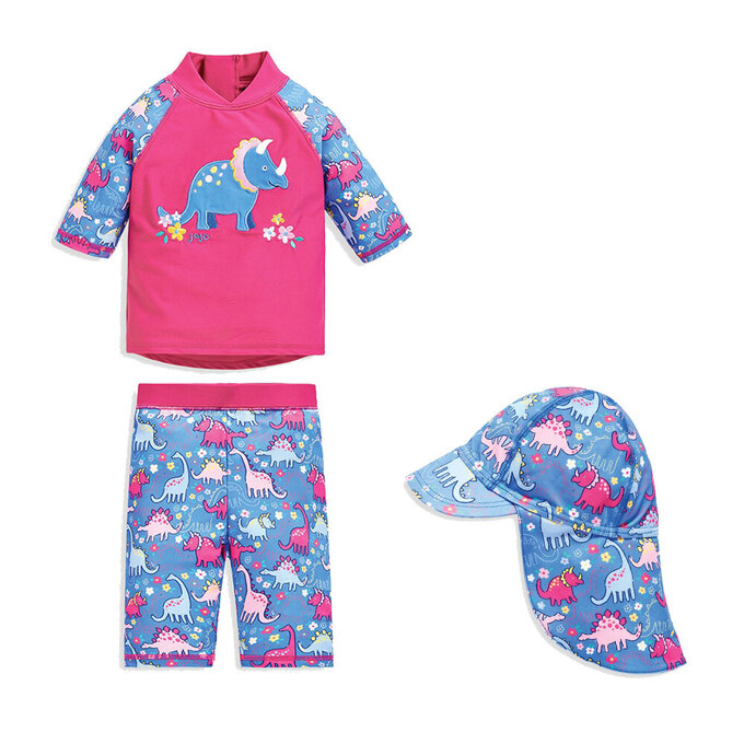 【超優惠套組】 英國 JoJo Maman BeBe 兩件式泳裝+防曬護頸遮陽帽_JJG002