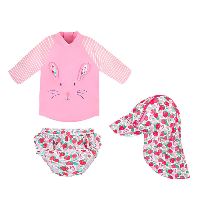 【超優惠套組】 英國 JoJo Maman BeBe 兩件式泳裝+防曬護頸遮陽帽_JJG006