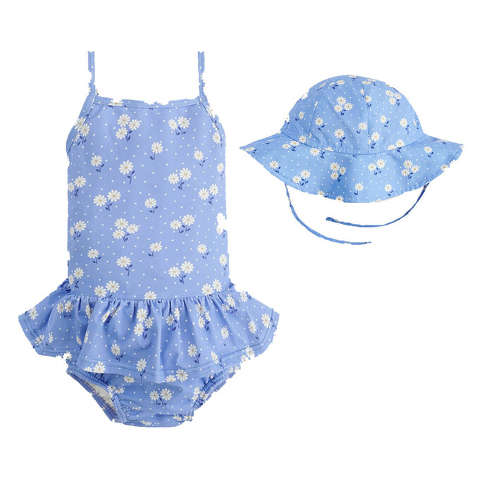 【超優惠套組】 英國 JoJo Maman BeBe 連身式泳裝(內有尿布褲)+綁帶遮陽帽_JJG013