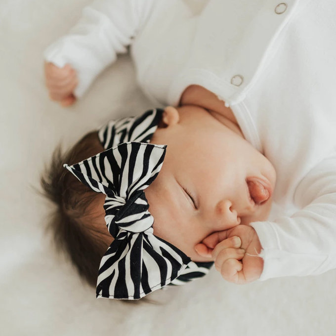 美國 baby bling 純手工極優雅細緻輕柔微彈性/毫無束縛感蝴蝶結髮帶/髮飾_印花款_斑馬紋(BBRK041)