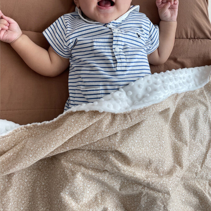 [正韓Hello HiZoo] 手工製純棉柔感親膚幼兒安撫毯/冷氣毯/絨毛被毯/午睡毯_Brown Flower_HH053