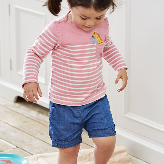 英國 JoJo Maman BeBe 超優質嬰幼兒/兒童100% 純棉短褲_牛仔藍_JJB8314