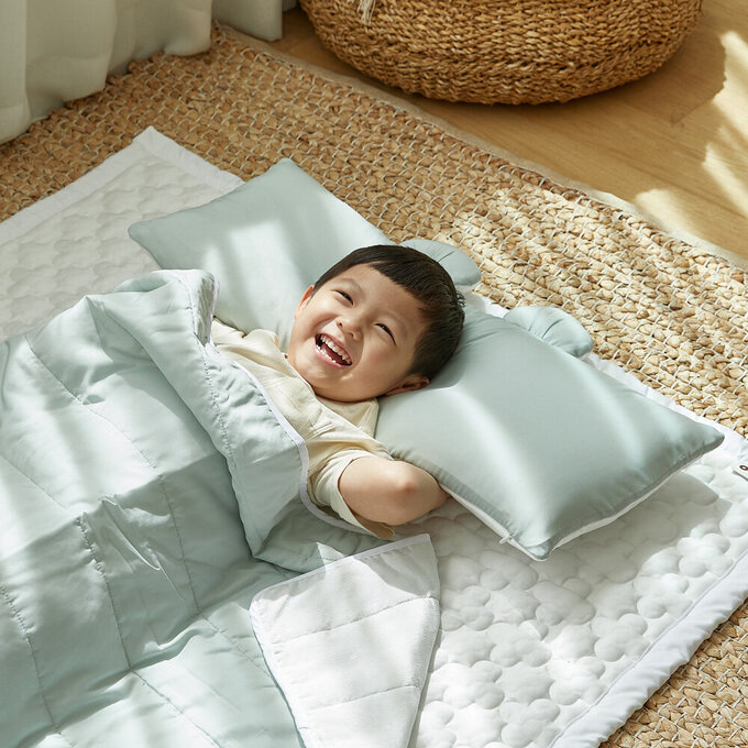 [正韓Hello HiZoo]  極度冰涼Sherbetcool 涼感加寬抗菌防蟎兒童雙面枕/涼感枕/護脊/護頸枕_熊耳_HH067