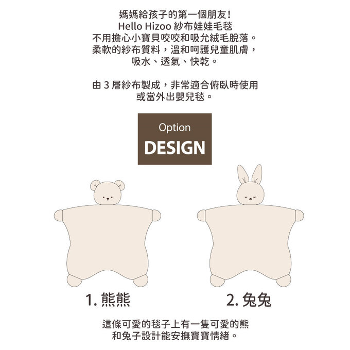 [正韓Hello HiZoo] 多功能純棉三層紗安撫毯/浴巾/紗布巾/咬咬巾/口水巾/安撫巾_兔兔_HH070