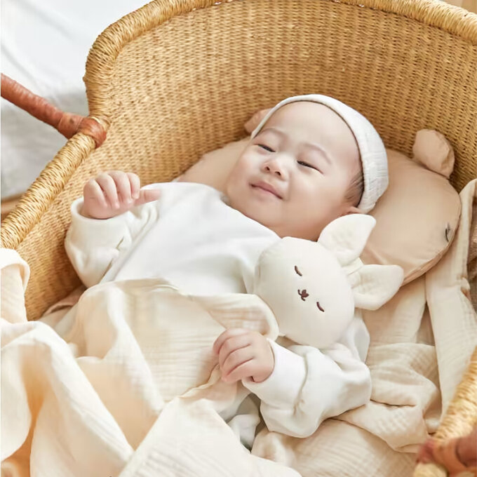 [正韓Hello HiZoo] 多功能純棉三層紗安撫毯/浴巾/紗布巾/咬咬巾/口水巾/安撫巾_兔兔_HH070