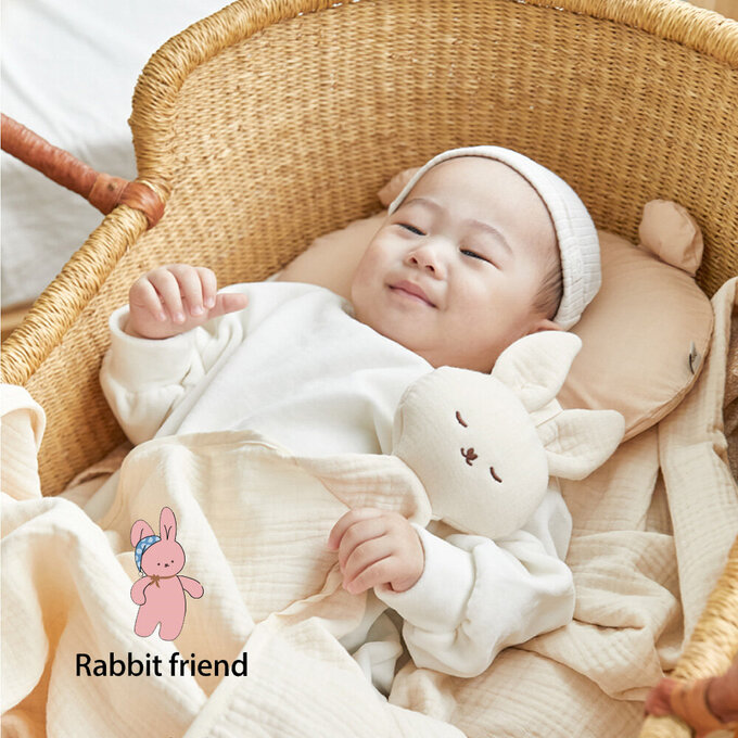 [正韓Hello HiZoo] 多功能純棉三層紗安撫毯/浴巾/紗布巾/咬咬巾/口水巾/安撫巾_兔兔_HH070