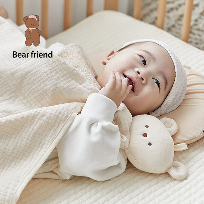 [正韓Hello HiZoo] 多功能純棉三層紗安撫毯/浴巾/紗布巾/咬咬巾/口水巾/安撫巾_熊熊_HH071