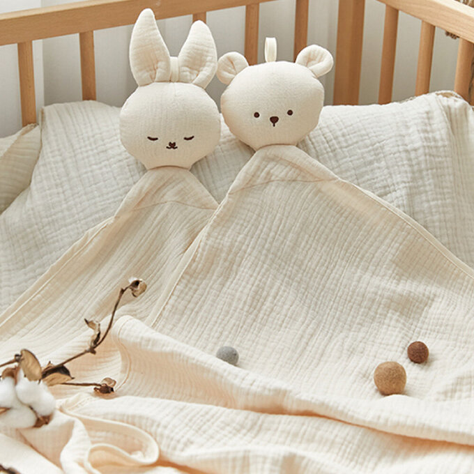 [正韓Hello HiZoo] 多功能純棉三層紗安撫毯/浴巾/紗布巾/咬咬巾/口水巾/安撫巾_熊熊_HH071