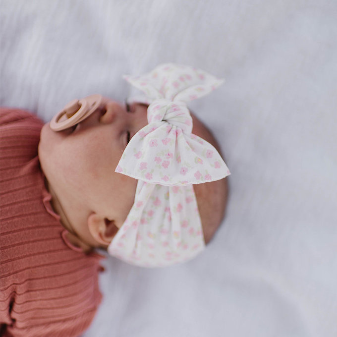 美國 baby bling 純手工極優雅細緻輕柔微彈性/毫無束縛感蝴蝶結髮帶/髮飾_印花款_洋甘菊_BBRK045