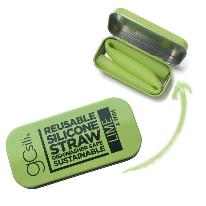 美國GoSili/Silikids ❚ 珍奶款 ❚ 單支吸管隨行口袋組--青檸綠_SK024
