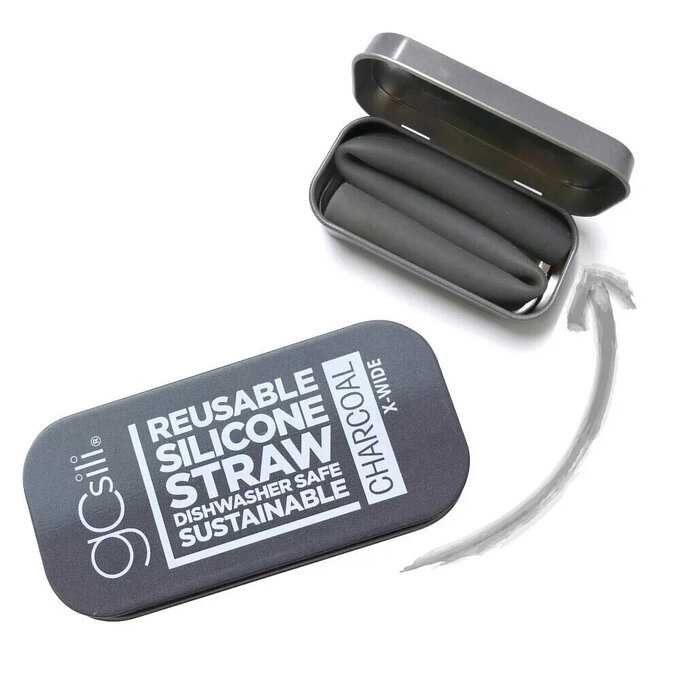 美國GoSili/Silikids ❚ 珍奶款 ❚ 單支吸管隨行口袋組-竹炭灰_SK025