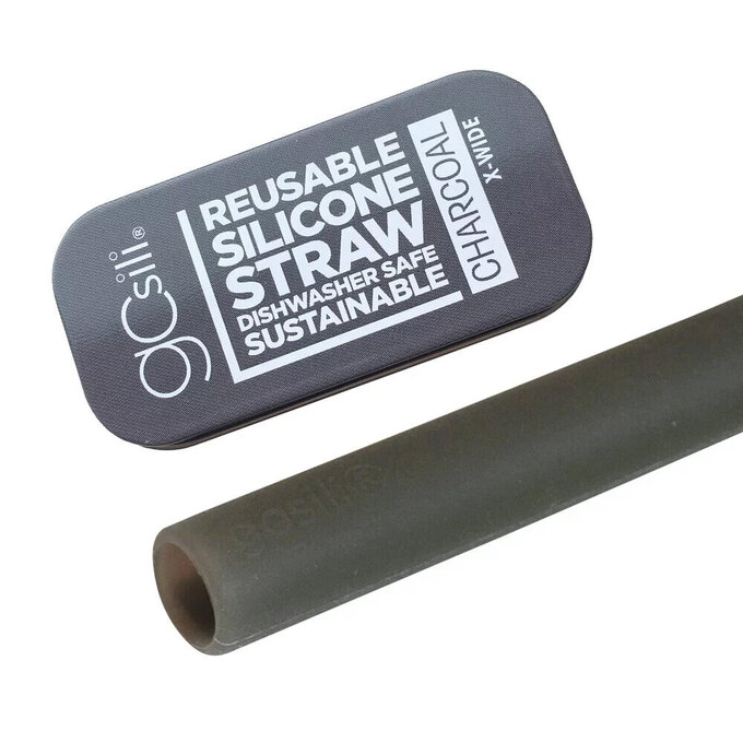 美國GoSili/Silikids ❚ 珍奶款 ❚ 單支吸管隨行口袋組-竹炭灰_SK025