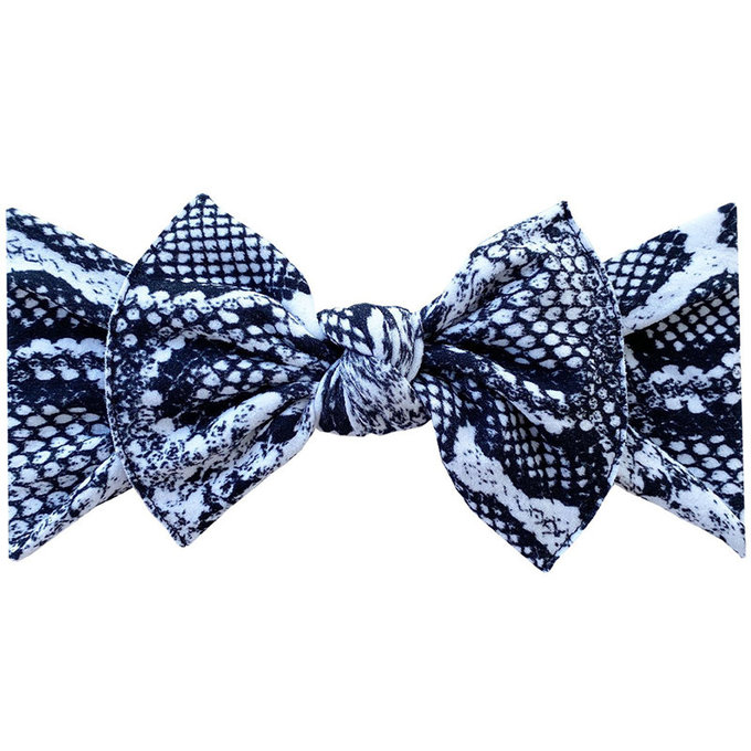 美國 baby bling 純手工極優雅細緻輕柔微彈性/毫無束縛感蝴蝶結髮帶/髮飾_印花款_黑白蛇紋_BBRK048