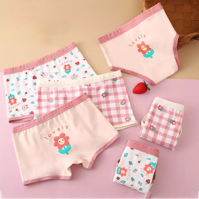 小pipi_有機純棉兒童三角內褲3件組_女童_微笑花花_PG3003