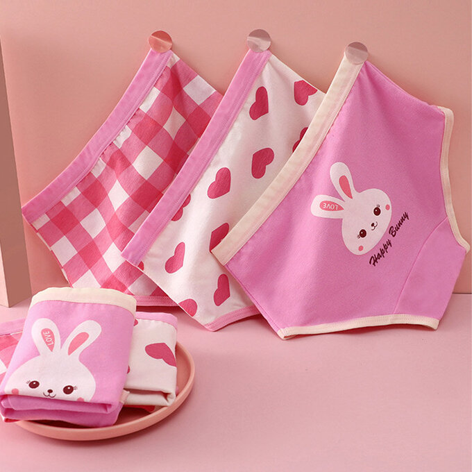 小pipi_有機純棉兒童三角內褲3件組_女童_愛心兔兔_PG3005