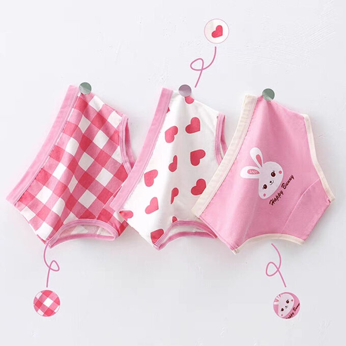 小pipi_有機純棉兒童三角內褲3件組_女童_愛心兔兔_PG3005