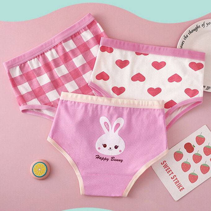小pipi_有機純棉兒童三角內褲3件組_女童_愛心兔兔_PG3005