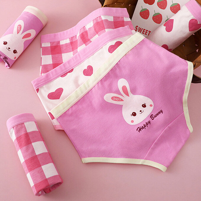 小pipi_有機純棉兒童三角內褲3件組_女童_愛心兔兔_PG3005