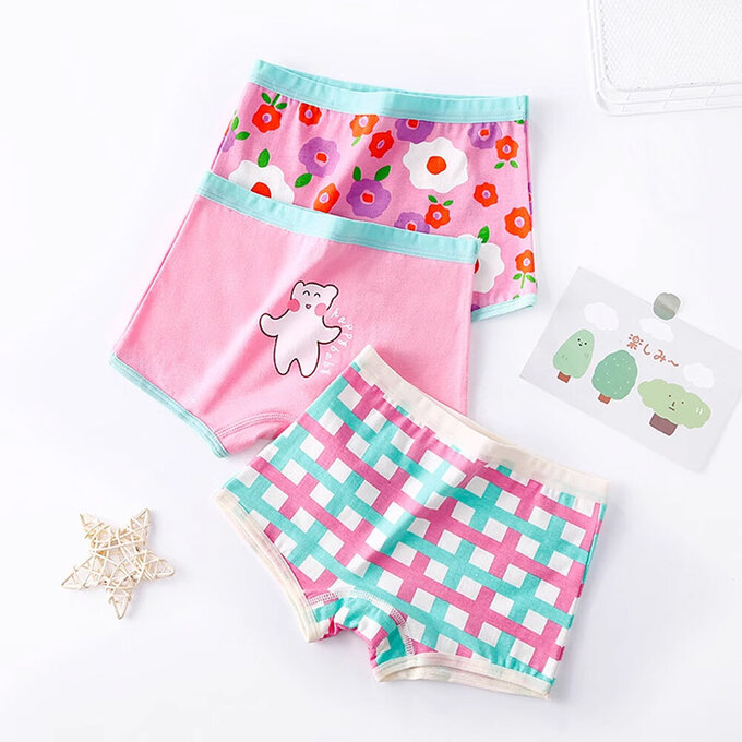 小pipi_有機純棉兒童四角平口內褲3件組_女童_繽紛小熊_PG3006