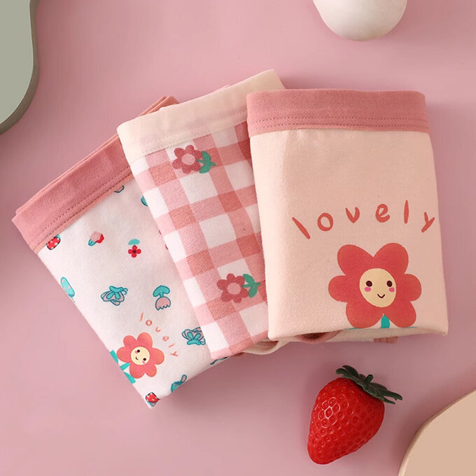 小pipi_有機純棉兒童四角平口內褲3件組_女童_微笑花花_PG3007