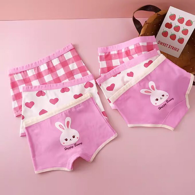 小pipi_有機純棉兒童四角平口內褲3件組_女童_愛心兔兔_PG3010