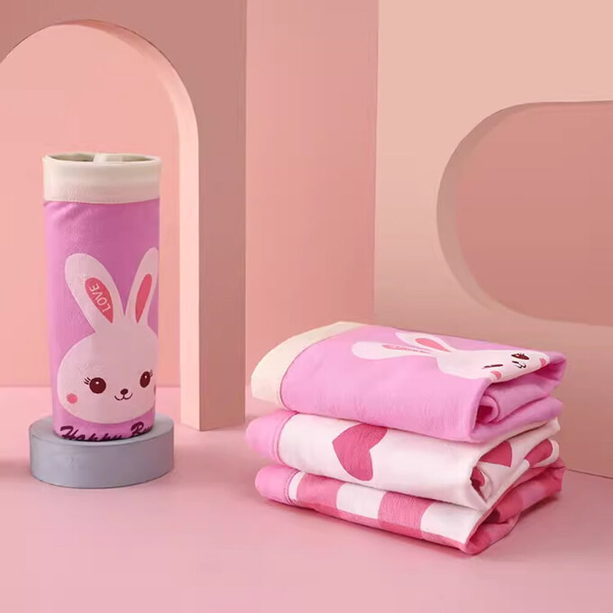 小pipi_有機純棉兒童四角平口內褲3件組_女童_愛心兔兔_PG3010