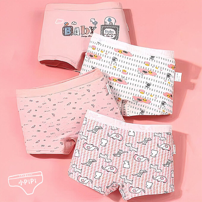 小pipi_純棉兒童四角平口內褲4件組_女童_動物星球_PG4001