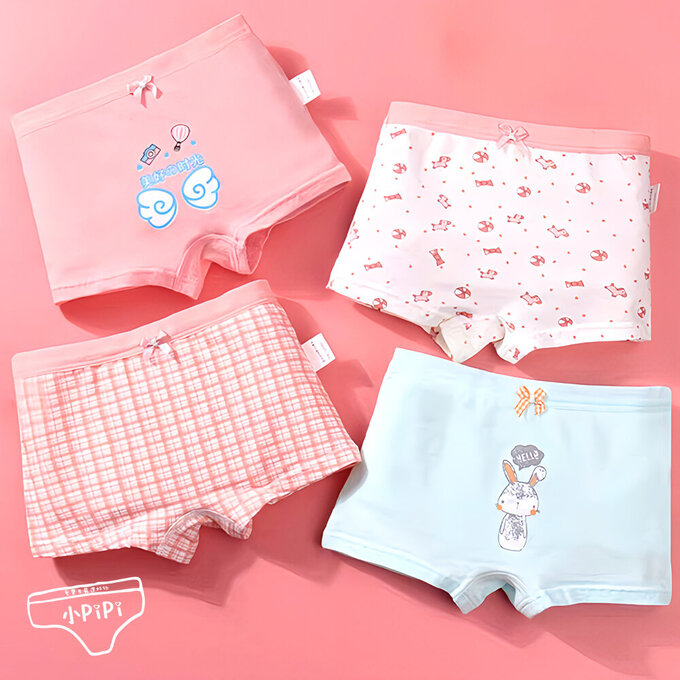 小pipi_純棉兒童四角平口內褲4件組_女童_萌兔天使_PG4002