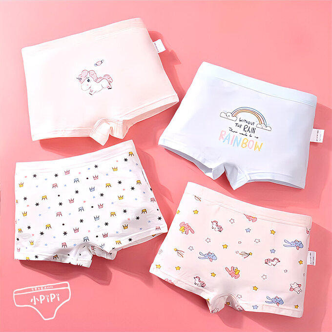 小pipi_純棉兒童四角平口內褲4件組_女童_彩虹小馬_PG4003