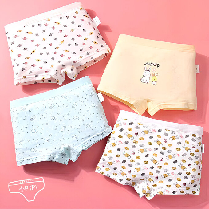 小pipi_純棉兒童四角平口內褲4件組_女童_彩蛋小兔_PG4005