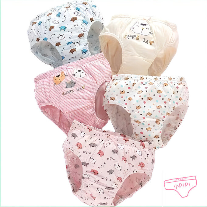 小pipi_純棉兒童三角內褲5件組_女童_貓咪星球_PG5002