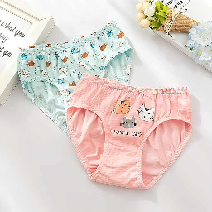 小pipi_純棉兒童三角內褲5件組_女童_貓咪星球_PG5002