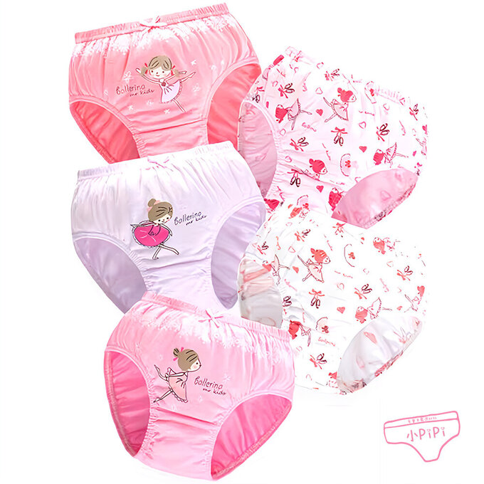 小pipi_純棉兒童三角內褲5件組_女童_芭蕾之夢_PG5003
