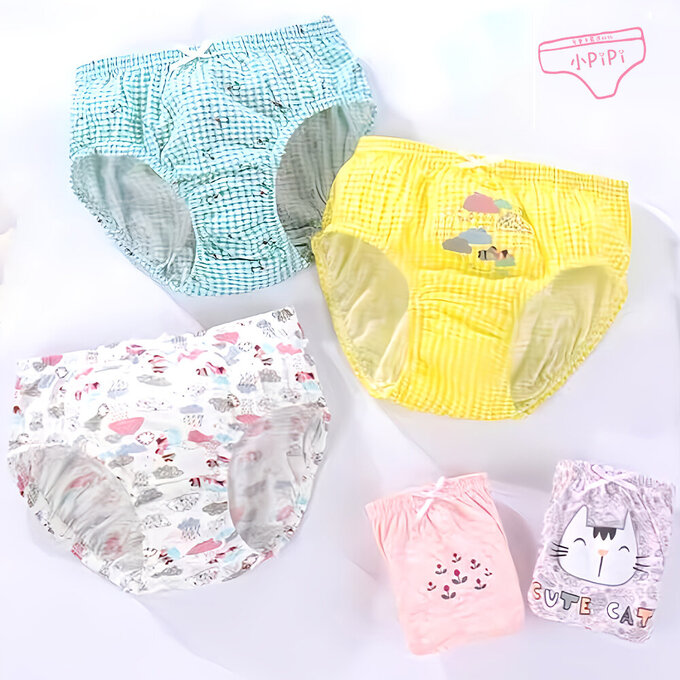 小pipi_純棉兒童三角內褲5件組_女童_小貓花園_PG5004