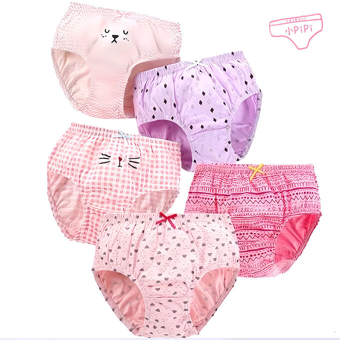 小pipi_純棉兒童三角內褲5件組_女童_動物圖騰_PG5005