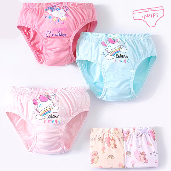 小pipi_純棉兒童三角內褲5件組_女童_彩虹馬之夢_PG5006