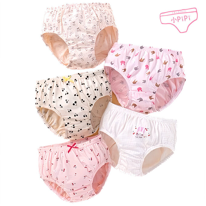 小pipi_純棉兒童三角內褲5件組_女童_櫻桃萌兔_PG5007