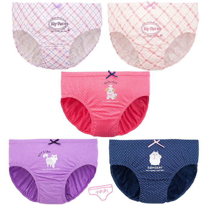 小pipi_純棉兒童三角內褲5件組_女童_我的寶貝_PG5008