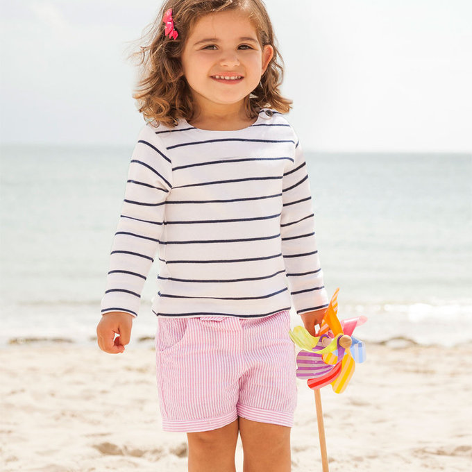 英國 JoJo Maman BeBe 超優質嬰幼兒/兒童100% 純棉短褲_粉色條紋_JJD2125