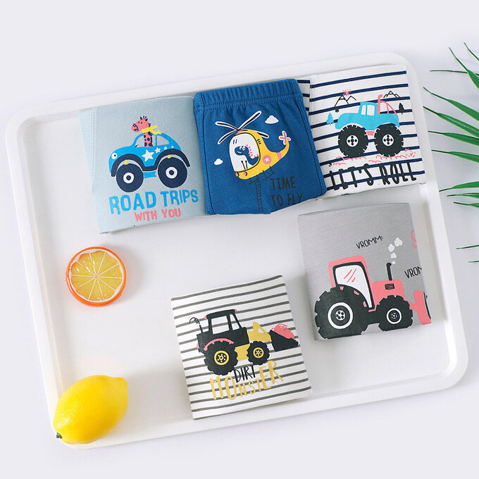 小pipi_純棉兒童四角平口內褲5件組_男童_動物汽車_PB5008