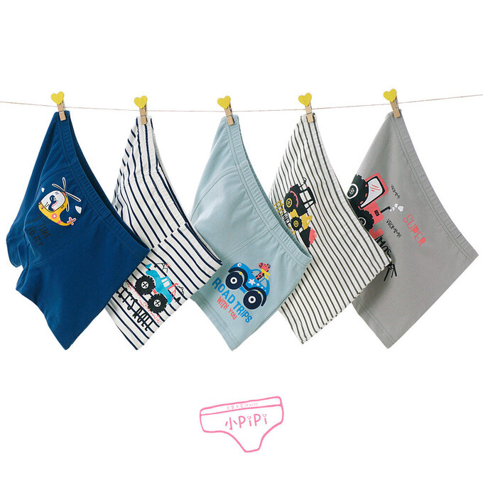 小pipi_純棉兒童四角平口內褲5件組_男童_動物汽車_PB5008