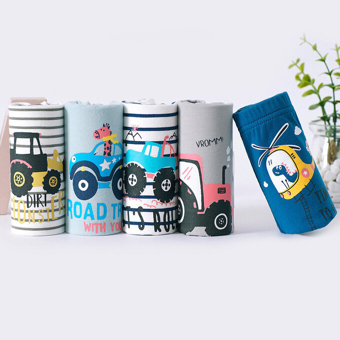 小pipi_純棉兒童四角平口內褲5件組_男童_動物汽車_PB5008