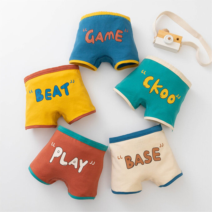 小pipi_純棉兒童四角平口內褲5件組_男童_搖滾字母_PB5009